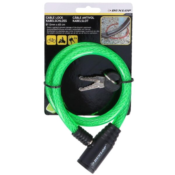 ZAPIĘCIE ROWEROWE SPIRALNE NA KLUCZ 1.2x65CM ZIELONE DUNLOP