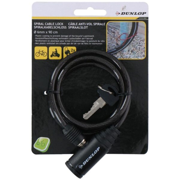 ZAPIĘCIE ROWEROWE SPIRALNE NA KLUCZ 0,6x90CM CZARNE DUNLOP